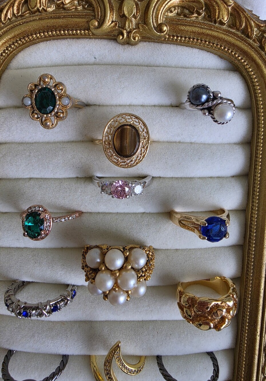 Vintage Ring Lot 12 Pcs | Avon • Sarah Coventry Tiger Eye • Gold & Silver Tone - Picture 5 of 11